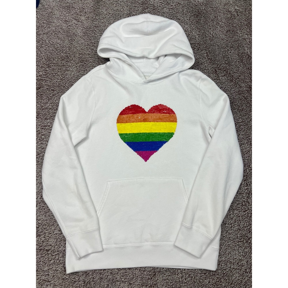 Abercrombie Fitch XS Pride Rainbow Heart Flip Sequin Hoodie Trevor Project